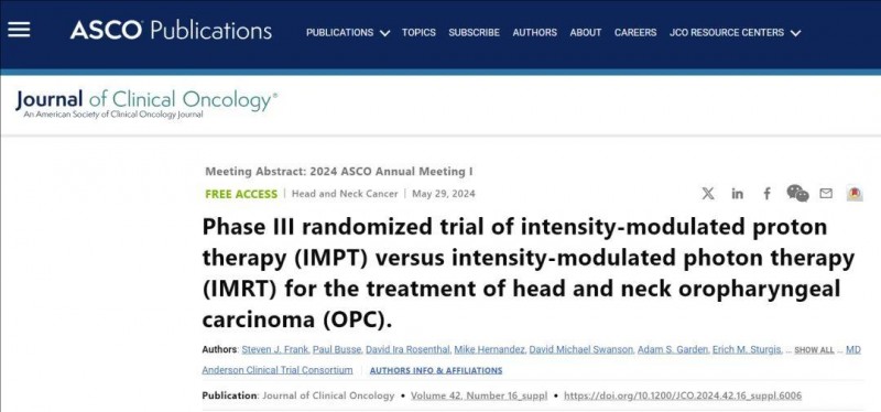 2024 ASCO揭晓质子治疗3期临床成果,头颈口咽癌副作用从42%骤降至28%