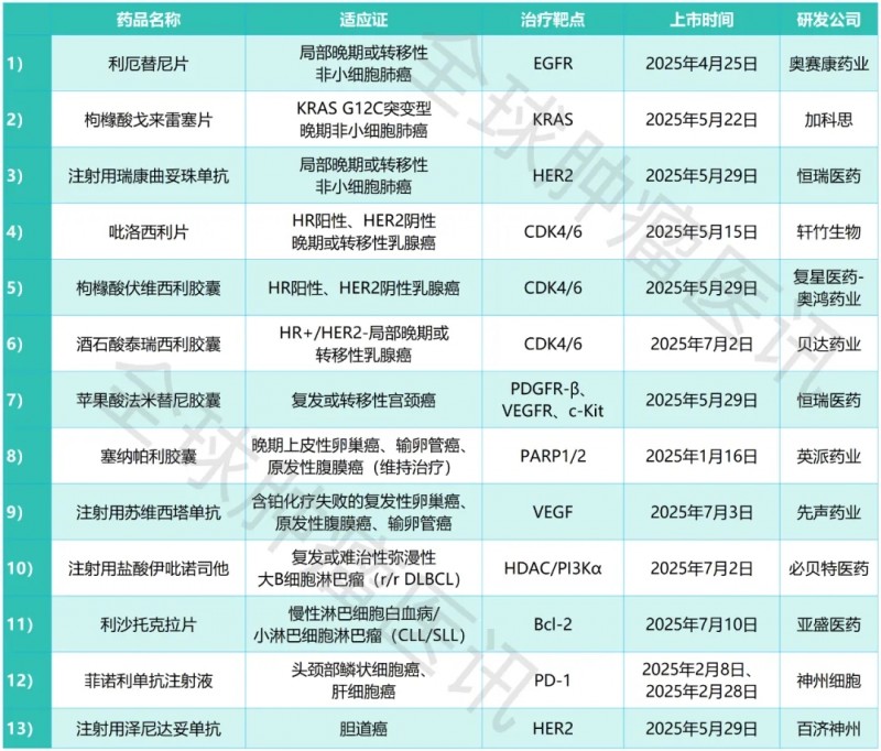 2025抗癌大爆发!13款国产1类新药重磅上市,肺癌、乳腺癌