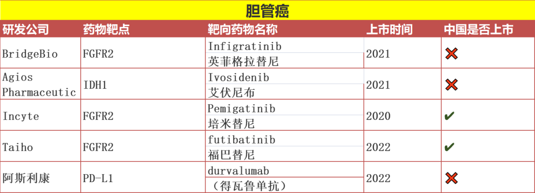 胆管癌已上市的靶向,免疫药物信息大全!(2023最新)