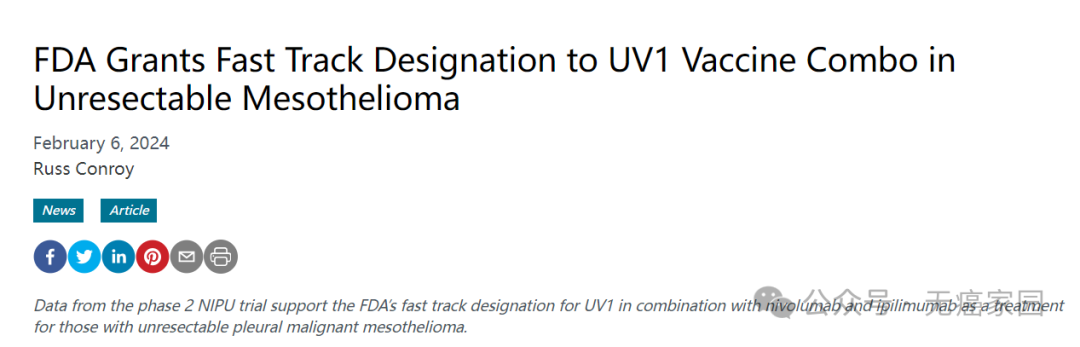 客观缓解率31%,肿瘤疫苗UV1联合免疫疗法治疗间皮瘤效果显